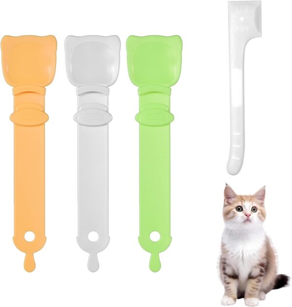 3pcs Cat Strip Feeders with 1pc Can Spoon, Cute Cat Strip Squeeze Spoon Multifunctional Cat Treat Dispenser for Wet Food Liquid Snack Puree Feeding Supplies