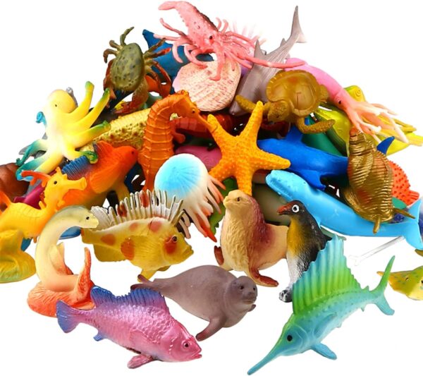 52 Pack Mini Ocean Animal Toy Set, Assorted Plastic Sea Figure Bath Toy, Vinyl Realistic Under The Sea Life Figure,for Child Educational Party Cake Cupcake Topper,Octopus Shark Otter