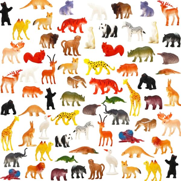 64 Pack Mini Wild Animal Toy,Plastic Animals Models Toys Kit, ​Jungle Realistic Animal Figure Set for Children Kids Boy Girl Party Favors Educational Toy Birthday Game Classrooms Rewards