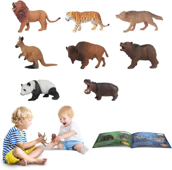 8 Jumbo Animal Toys for Kids Zoo Safari Jungle Animals Figures With Educational Book Gift for 5 4 3 Year Old 2 Toddler Boys Girls