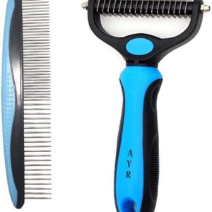 AYR Pet Brush for Grooming and Metal Comb Combo, Cat Brush Dog Brush managed shedding, Grooming supplies, Undercoat rake, Dematting and Deshedding Brush tool for Dogs for Long matted haired pets