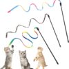 Amaxiu Cat Wand Toy Set, Interactive Cat Wand Toy with Rainbow Ribbon String, Rainbow Cloth String, Leopard Print Cloth String for Small Cats Kittens Indoor Training Catcher(3 Packs)