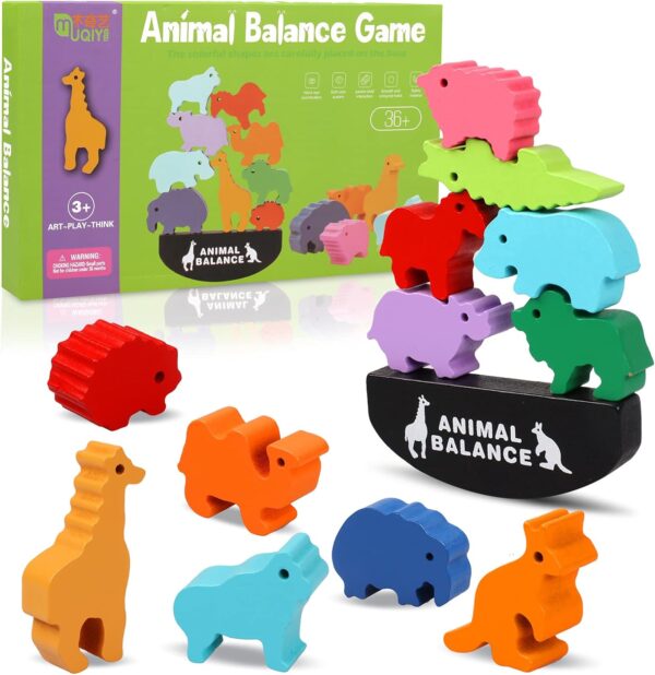 Animal Stacking Blocks - Vaktop 13PCS Wooden Animal Balance Game, Educational Stacking Toys, Ideal Birthday for 3 4 5 Years Old Boys Girls