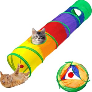 Aokuy Cat Toys Cat Tunnel and Cat Cube Pop Up Collapsible Kitten Indoor Outdoor Toys-with 2 Holes and Play Ball- for Cat, Puppy, Kitty, Rabbit