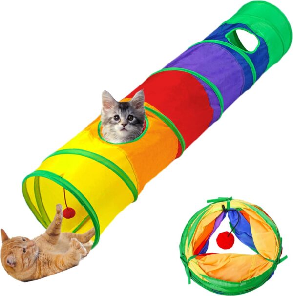 Aokuy Cat Toys Cat Tunnel and Cat Cube Pop Up Collapsible Kitten Indoor Outdoor Toys-with 2 Holes and Play Ball- for Cat, Puppy, Kitty, Rabbit