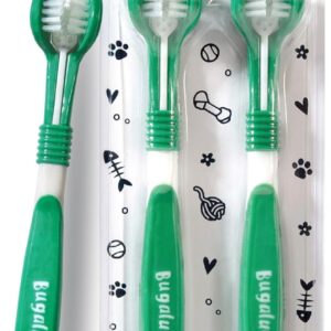 BUGALUGS Dog Toothbrush & Cat Toothbrush Triple Headed Dog Plaque Remover, Our Dental Dog Teeth Cleaning Products Makes Dog Teeth Cleaning Easier with Dog Toothpaste & Cat Toothpaste