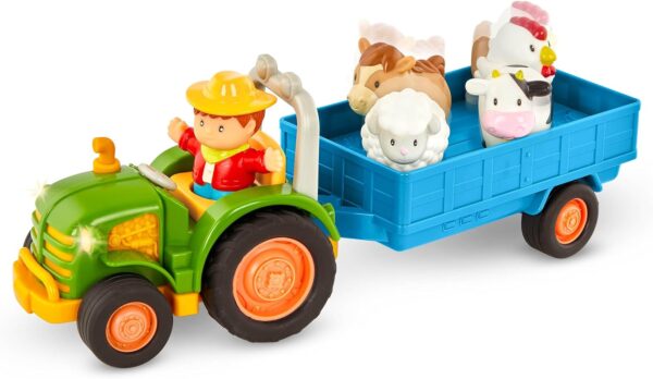 Battat – Farm Toys for Toddlers, Kids – Lights, Animal Sounds & Old MacDonald Music – 7pc Pretend Play Set – Tractor, Trailer, Farm Animals – Farming Fun Tractor – 18 Months +