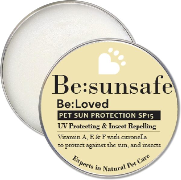 Be:sun Cat and Dog Paw Balm for Sun Protection - Natural Insect Repellent Itchy Dog Skin Relief | Vitamin A, E and F, Beeswax, Shea Butter, Chamomile | Cat and Dog Accessories | 250g | Be:Loved