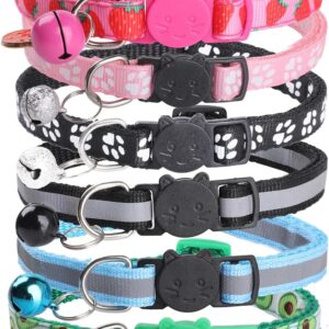 Bigqin 6 Pack Cat Collars with Bells, Adjustable Breakaway Cat Collars, Reflective Cat Collars for Girl Cats Male Cats Pet Supplies, 6 Colors