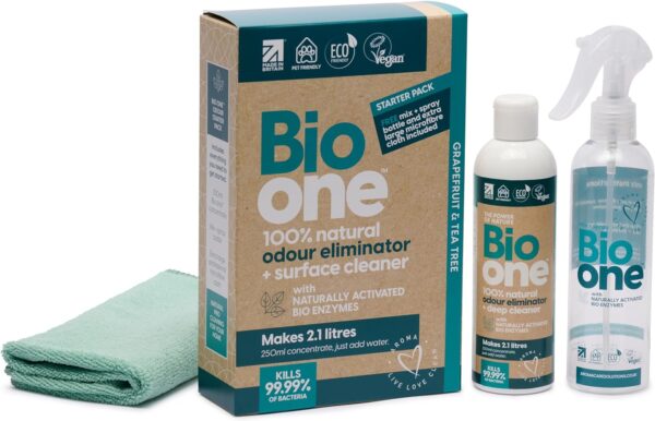 Bio One Enzyme Cleaner - Natural Odour Eliminator & Deep Cleaner for All Surfaces | Kills 99.99% Bacteria | Human and Pet Urine Neutraliser | Enzymatic Cleaner and Odour Remover | 250ml Concentrate