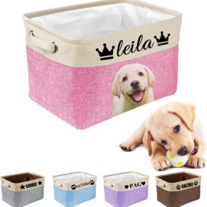 Buaodam Custom Collapsible Dog Toy Storage Basket Bin with Name,Personalized Cat Pet's Name Storage Box with Handles,for Organizing Dog Cat Clothes,Shoes,Pet Accessories,15"x9.45"x10.24",5 Colors