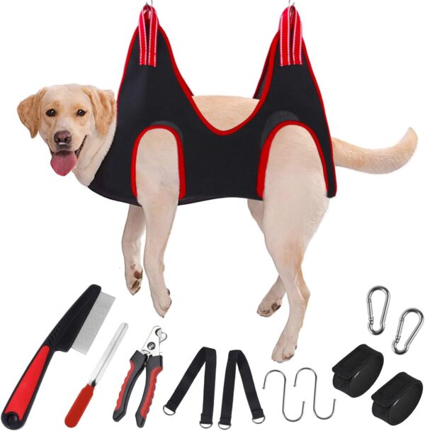 CECOMBINE Cat & Dog Grooming Hammock, 12 In 1 Pet Grooming Hammock Harness with Comb, File & Nail Clippers, Nail Cutting Helper for Pets Nail Trimming Bathing Ears Care Washing