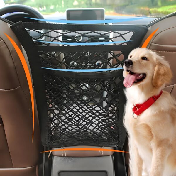 Car Net Barrier, 3 Layer Car Mesh Organizer Net Bag, Rear Seat Pet/Sundries/Child Safety Barrier, Driver Storage Netting Pouch, Dog Guard Fence, Stretchable Universal Storage Bag for Cars SUVs(Black)