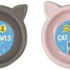 Cat Bowls - 2 Pack May Receive in Assorted Colors of Pink, Grey and Blue