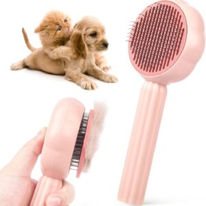 Cat Brush Dog Brush，Baytion Self Cleaning Pet Grooming Brush for Short or Long Haired Cats Puppy Kitten Massage to Remove Loose Undercoat, Mats, Tangled Hair and Shed Fur