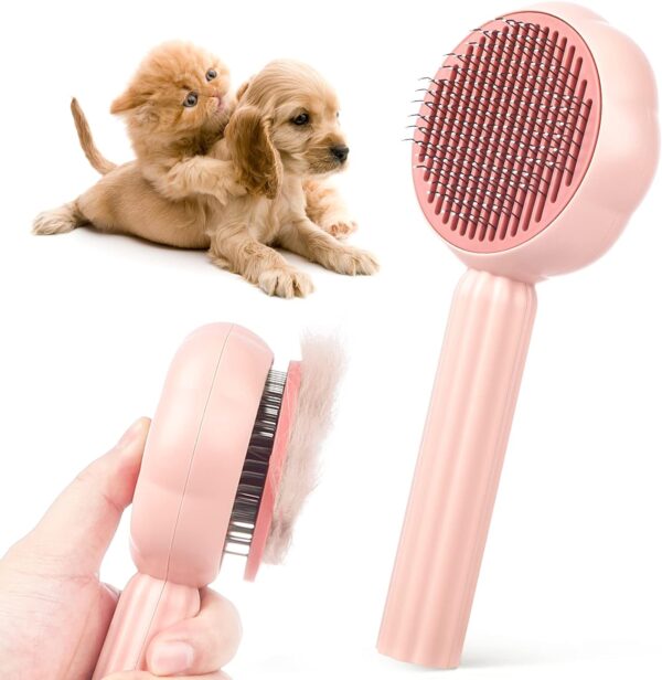 Cat Brush Dog Brush，Baytion Self Cleaning Pet Grooming Brush for Short or Long Haired Cats Puppy Kitten Massage to Remove Loose Undercoat, Mats, Tangled Hair and Shed Fur