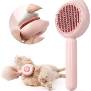 Cat Brush for Grooming, Baytion Cat Brush Self Cleaning with Release Button for Short or Long Haired Cats Kitten, Cat Grooming Hair Brush Comb Massage to Remove Loose Fur, Tangles & Dirt