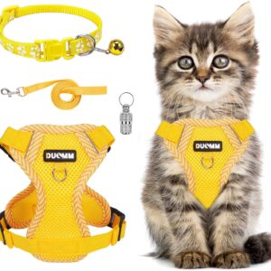 Cat Harness and Lead Set,Adjustable Kitten Harness with Collar Pendant, Mesh Cat Lead Harness with Reflective Strips Escape-Proof for Large Medium Small Cats Dogs Pets Walking(Yellow S)