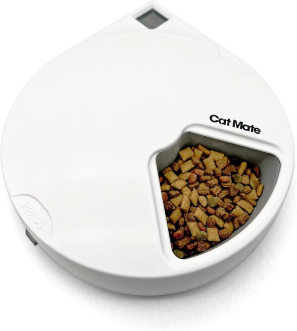 Cat Mate C500 Automatic 5 Bowl Pet Feeder with Digital Timer For Wet or Dry Pet Food, For Cats and Small Dogs, 5 Meals Up To 330g Each, with Twin Ice Packs for Food Freshness , White