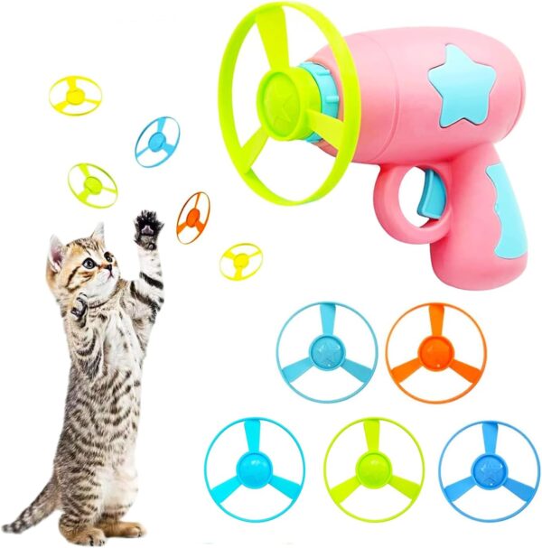 Cat Toys for Indoor Cats, 1 PCS Spinning Launchers with 5 PCS Flying Disc Toys for Cats & Children, Interactive Cat Toy, BPA Free Cat Chasing Toys, Hunting Game Toy for Cat Dogs Exercise