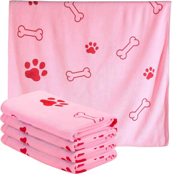 Chumia 4 Pieces Dog Towels for Drying Dogs Puppy Towel Bulk Microfiber Absorbent Towel Pet Bathing Supplies Quick Drying Paw Towel for Medium Dogs Cats Pets Shower (Pink, 23.6 x 39.4 Inch)