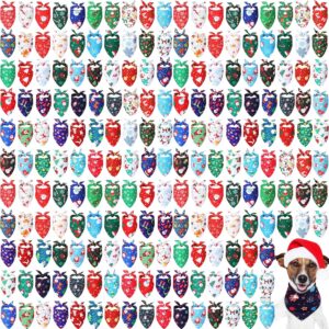 Chunful 200 Pcs Christmas Dog Bandanas Bulk Xmas Dog Bandanas Snowman Santa Snowflake Pet Bandana Assorted Styles Pet Triangle Scarf Bibs Kerchief Accessories for Christmas Pet Costume Accessories