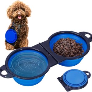 Collapsible Dog Water Bowls - 2 in 1 Portable Dog Travel Item, Foldable Pet Camping Accessories Dish Feeder, Portable Water Bowl Container with Carabiners for Puppy Walking Hike Outdoor