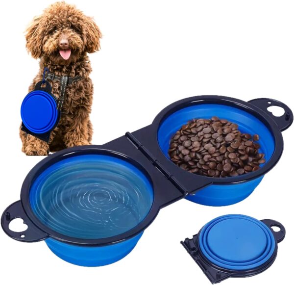 Collapsible Dog Water Bowls - 2 in 1 Portable Dog Travel Item, Foldable Pet Camping Accessories Dish Feeder, Portable Water Bowl Container with Carabiners for Puppy Walking Hike Outdoor