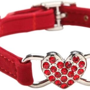 DAIXI Cat Collar, cat collars with Bell and Bling Crystal Heart Charm Cute Pet Supplies (Red)