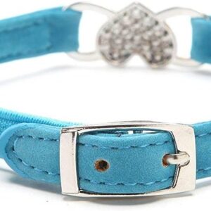 DAIXI Cat Collar with Bell and Bling Crystal Heart Charm Cute Animal Supplies (Blue)