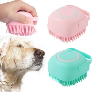 Dog Bath Brush Scrubber Soft Silicone Pet Grooming Brush Bath Shampoo Massage Dispenser Shower Brush For Short Long Haired Dogs And Cats (Blue+Pink) (Blue&Pink)