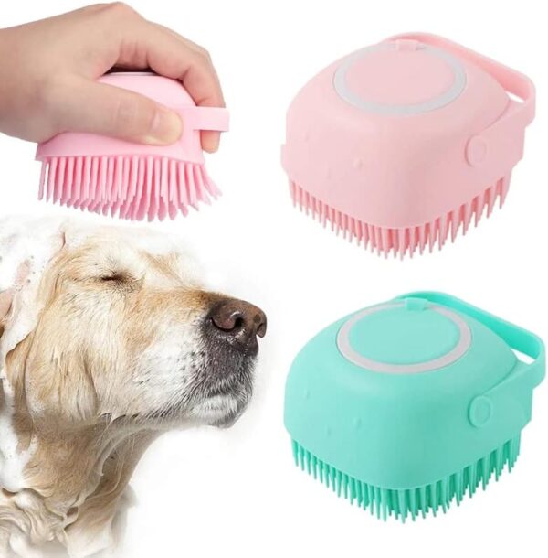 Dog Bath Brush Scrubber Soft Silicone Pet Grooming Brush Bath Shampoo Massage Dispenser Shower Brush For Short Long Haired Dogs And Cats (Blue+Pink) (Blue&Pink)