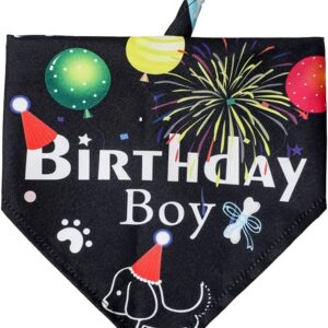 Dog Birthday Bandana Large Breed Girl & Boy, Soft Dog Triangle Scarf Bib Accessories, Washable Adjustable Pet Kerchief, Party Supplies for Small Medium Cats Pets (Black)