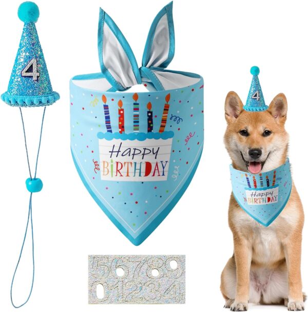 Dog Birthday Party Supplies,Reusable Dog Birthday Bandana Hat Set Boy with Number Dog Birthday Bandana Dog Cats Cap Birthday Party Decorations for Pets Dogs and Cats