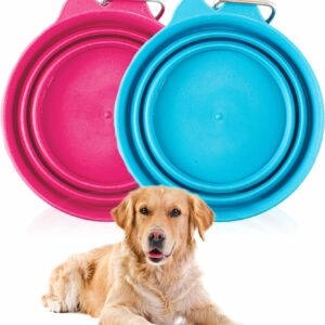 Dog Bowl Heavy Duty Puppy Bowl With Clip Collapsible Food Water Bowl Foldable Feeding Cup For Dogs Cats Indoor Outdoor Activity Travel Essential Pet Accessories Assorted Colour 15cm Diameter (1Pc)