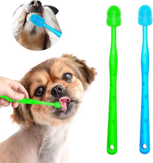 Dog Brush Cat Pet Puppy Gum Finger Toothbrush Dental Care Teeth Cleaning Supplies Kit for Dogs, 2 Pcs 360° Silicone