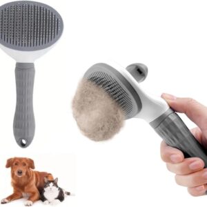 Dog Brush Pet Grooming Comb Cat Tangled Hair Teezer Shedding Slicker Brushes With Smooth Handle And Self Cleaning Button Cats Dogs Pets Cleaner Massage Tool Gently Removes Loose Undercoat Grey (1 Pk)