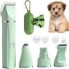 Dog Cat Clippers Grooming Kit Low Noise with 4 Replaceable Cutter Head attachments with Dog Poop Bags & Dispenser USB Rechargeable Cordless Pet Clippers