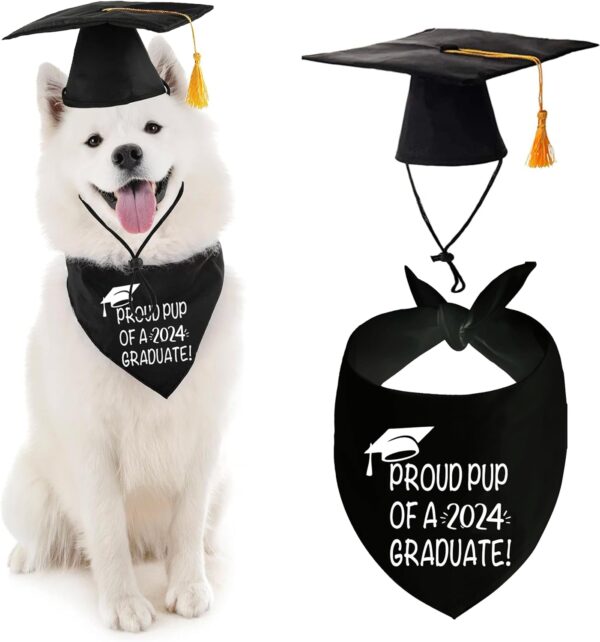 Dog Graduation Bandana and Dog Graduation Cap with 2023 Black Tassel Graduation Dog Cap Bandana Outfits Costumes for Dog Graduation Gift Supplies (One Size, Proud Pup of A Grad)