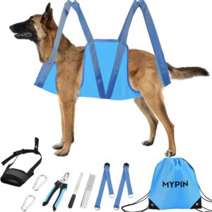 Dog Grooming Hammock, Pet Grooming Harness for Dogs&Cats, Multi Hammock Restraint Bag with Adjustable Grooming Loop/Stainless D-Hooks/Nail Clippers/Trimmer/Nail File for Pet Nail Trimming, Care (M)