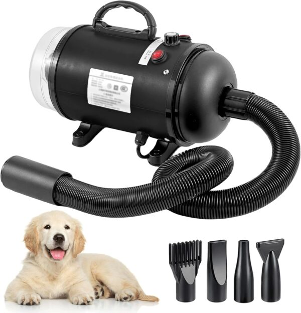 Dog Hair Dryer, 2800W Pet Grooming Hair Dryer Stepless Speed Dog Blaster Dryer, 2 in 1 Pet Dryer Blower Dog Hair Vacuum, High Velocity Dog Dryer Air Blower with 4 Nozzles, Pet Hair Dryer for Dogs Cats