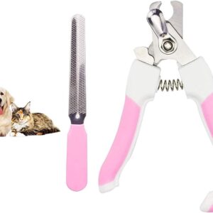 Dog Nail Clippers and Trimmer with Safety Guard and Nail Grind File, Professional Stainless Large Dog Cat Rabbit Bird Nail Scissor, Pet Grooming Nail Care Tool at Home (PINK)