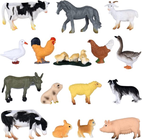 ELECLAND 16Pcs Farm Animal Figures Toys Mini Animal Figurines Farmyard Animal Cake Toppers for Party, Birthday, Easter, Christmas Party Decorations, Kids' Play Figures