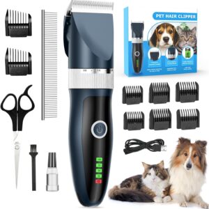 ETROBOT Dog Clippers, Dog Grooming Kit Clippers, Rechargeable Cordless Pet Clippers LED Display, Low Noise Electric Pet Clippers Professional for Thick Hair with 8 Combs for Dogs Cats