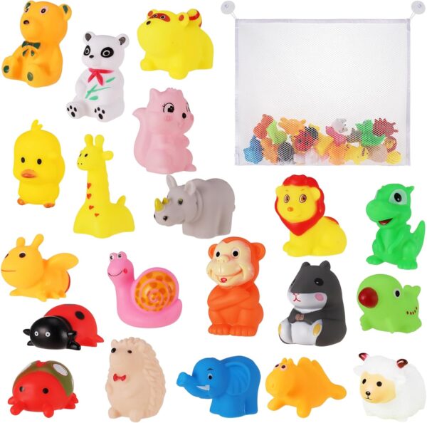 FANTESI 20 Pcs Baby Bath Toys Floating Bath Toys Rubber Animal Toy With Mesh Bath Toy Storage Floating Animal Bath Toy Swimming Toys For Kids Toddler Gift