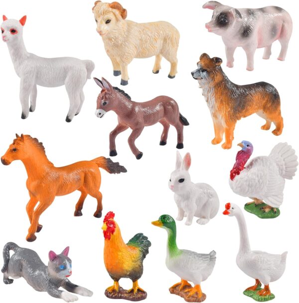 Forhome 12 pieces mini farm animal figures, plastic farm animals, realistic animals toys, models for farm animals, animal figures, farm animals playset for children boys girls