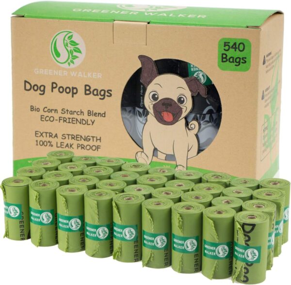 GREENER WALKER Poo Bags for Dog Waste, 540 Extra Thick Strong 100% Leak Proof Biodegradable Dog Poo Bags (Green)