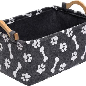 Geyecete Printing felt Dog Toys Basket Storage Bins Box - with Wooden Handle, Pet supplies puppy toy box basket/Bin Kids Toy Chest Storage Trunk-Grey