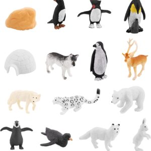 Gukasxi 15 Pieces Polar Animals Figurines, Arctic Animals Figures Set, Realistic Penguin Figurines Ocean Animal Model Learning Educational Toys Birthday Gift Cake Toppers for Kids