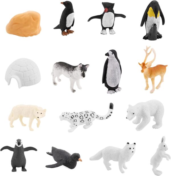 Gukasxi 15 Pieces Polar Animals Figurines, Arctic Animals Figures Set, Realistic Penguin Figurines Ocean Animal Model Learning Educational Toys Birthday Gift Cake Toppers for Kids